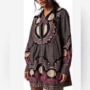 Free People Button Down Mini Dress with Purple Flower Detailing - Size S